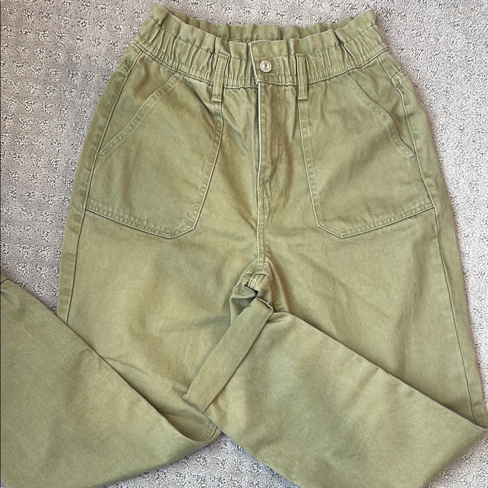 Green Paper Bag Waist High Rise Pants